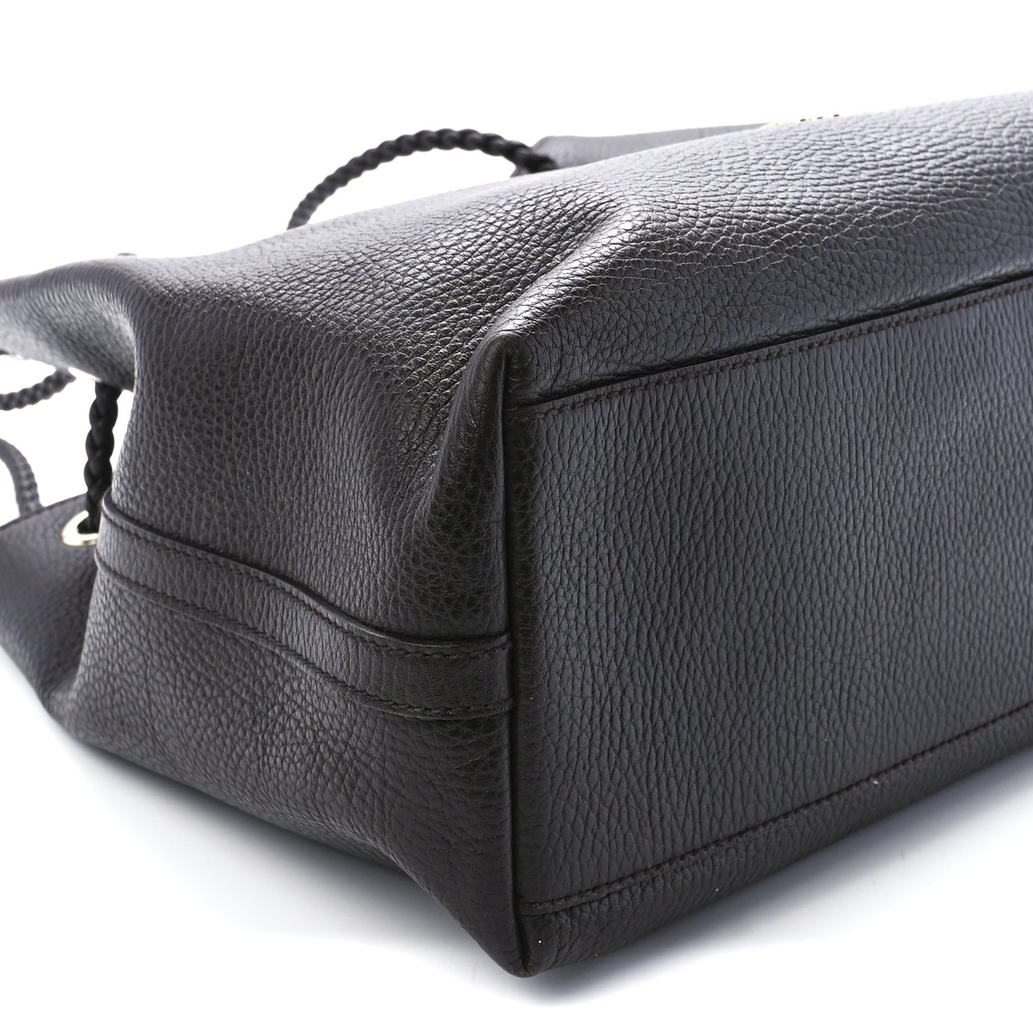 Calfskin Medium Braided Handle Gifford Tote Dark Brown