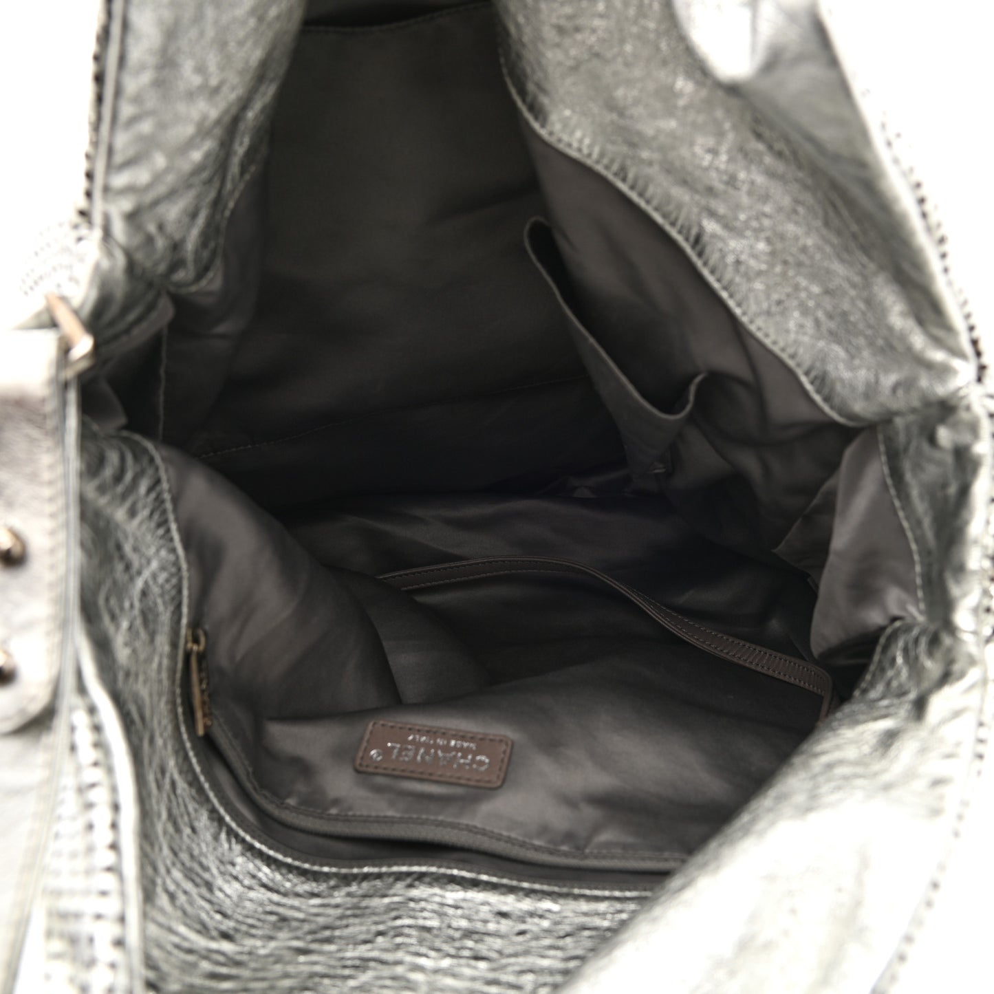 Metallic Glazed Calfskin Perforated Medium Rodeo Drive Tote Silver