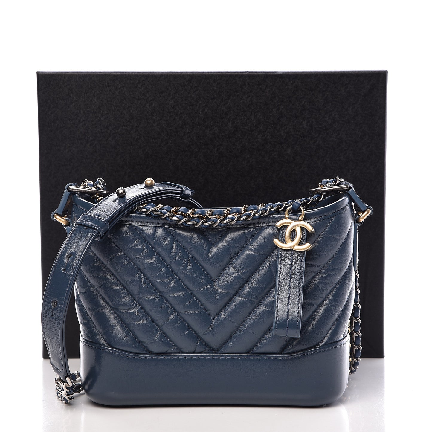 Aged Calfskin Chevron Quilted Small Gabrielle Hobo Blue