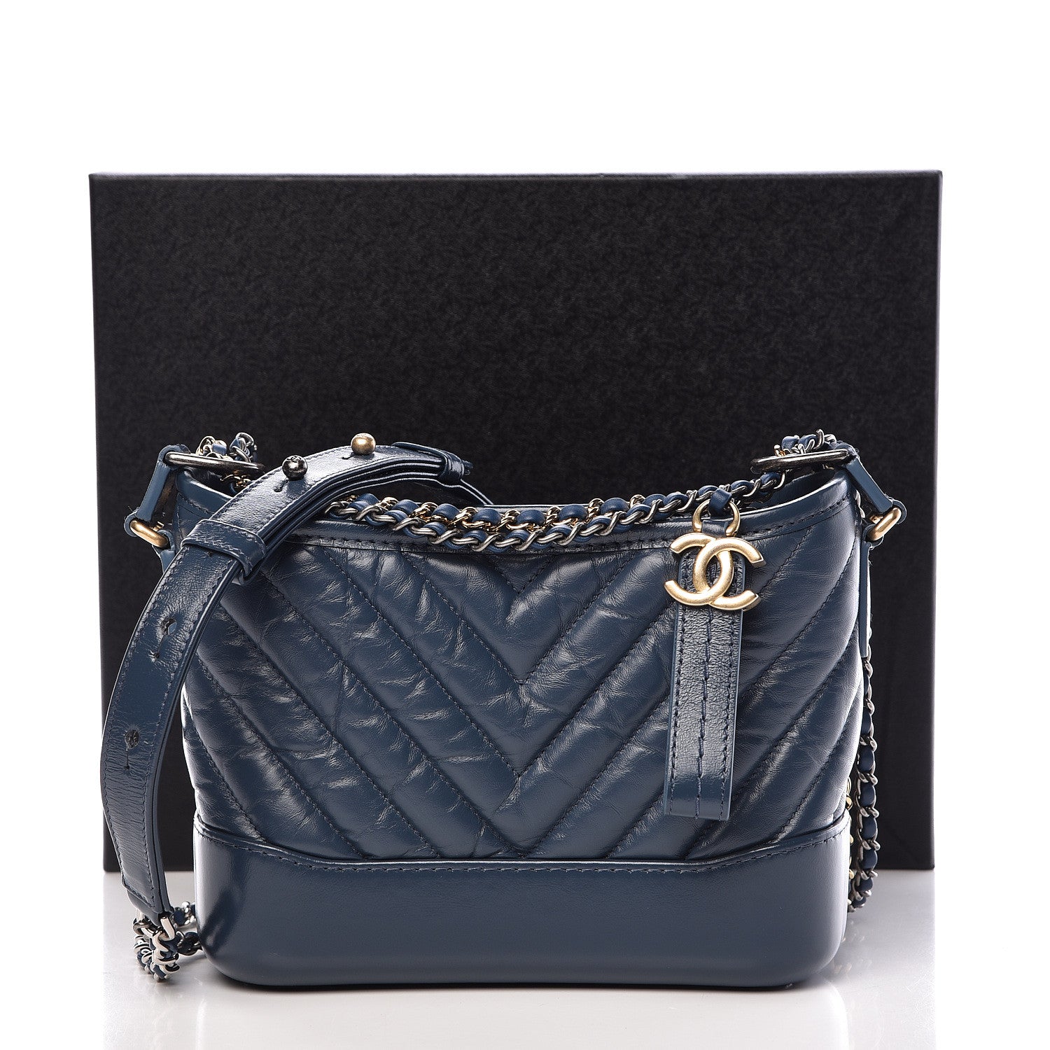 Chanel Aged Calfskin Chevron Quilted Small Gabrielle Hobo Blue 11 of 11