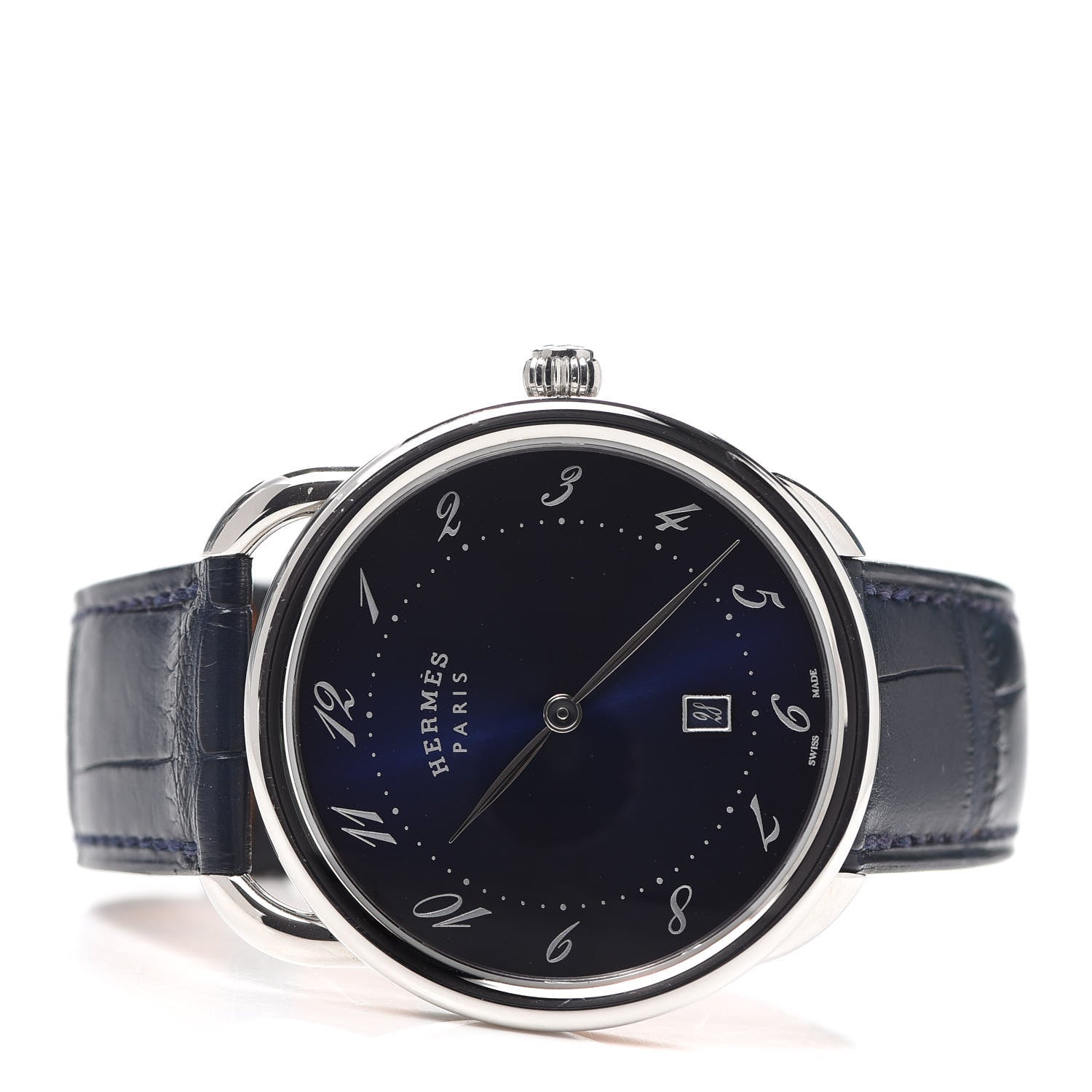 Hermes Stainless Steel Alligator 40mm Arceau Quartz Watch Bleu Abysse 2 of 5