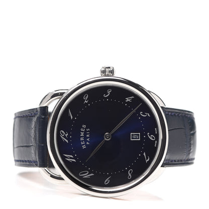 Hermes Stainless Steel Alligator 40mm Arceau Quartz Watch Bleu Abysse 2 of 5