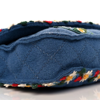 Chanel Felt Embroidered Large Crest Austrian Satchel Blue 7 of 8