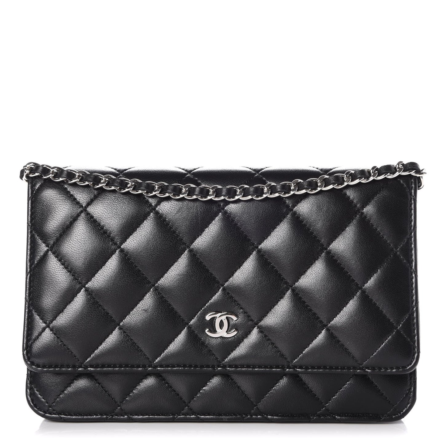 Lambskin Quilted Wallet On Chain WOC Black