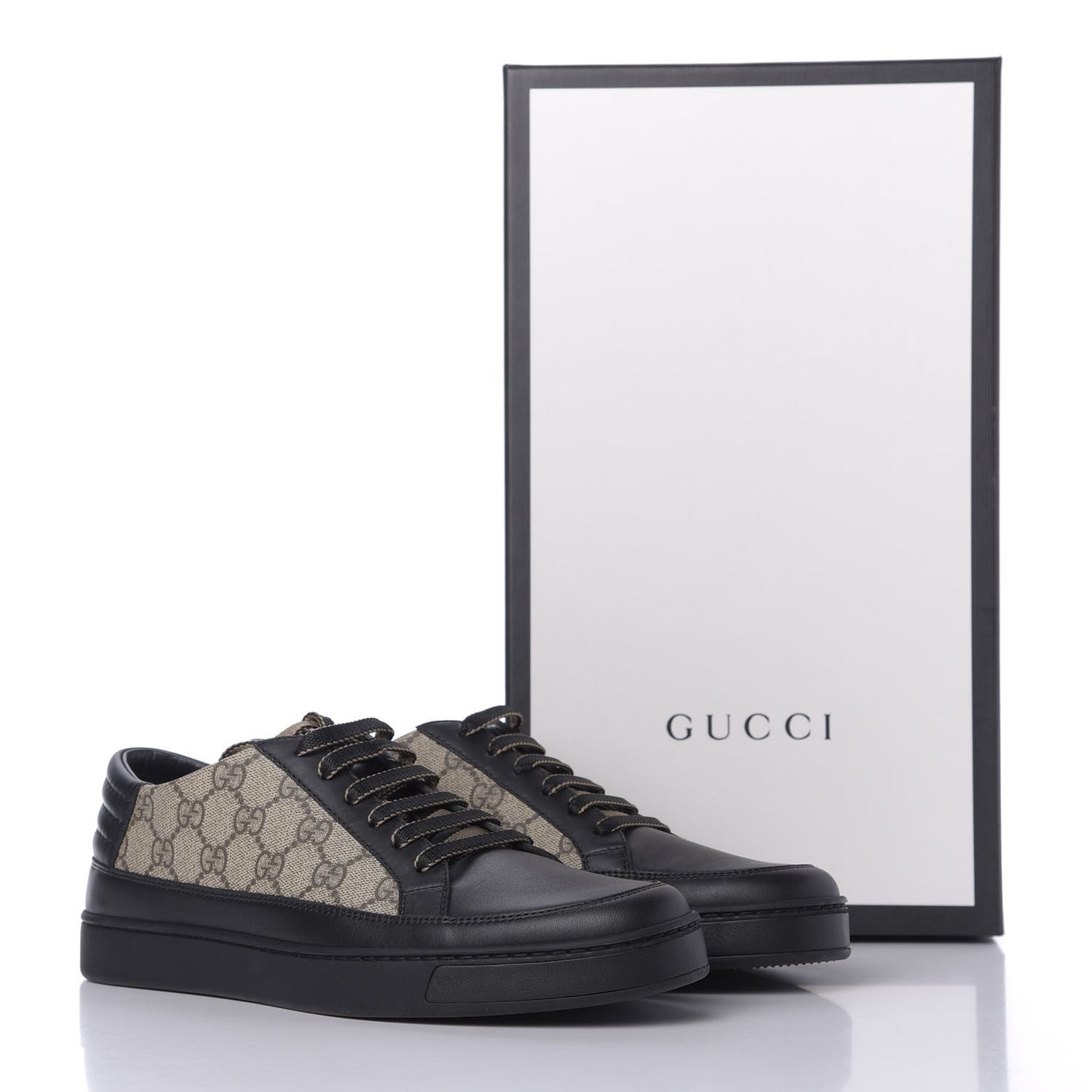 GG Supreme Monogram Mens Low Top Sneakers 8 Black Beige Ebony