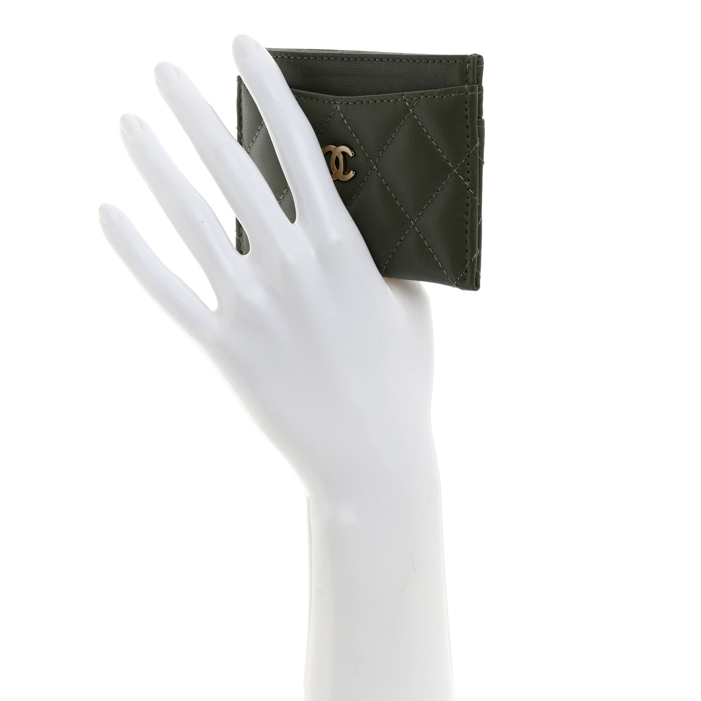 Lambskin Quilted Card Holder Khaki