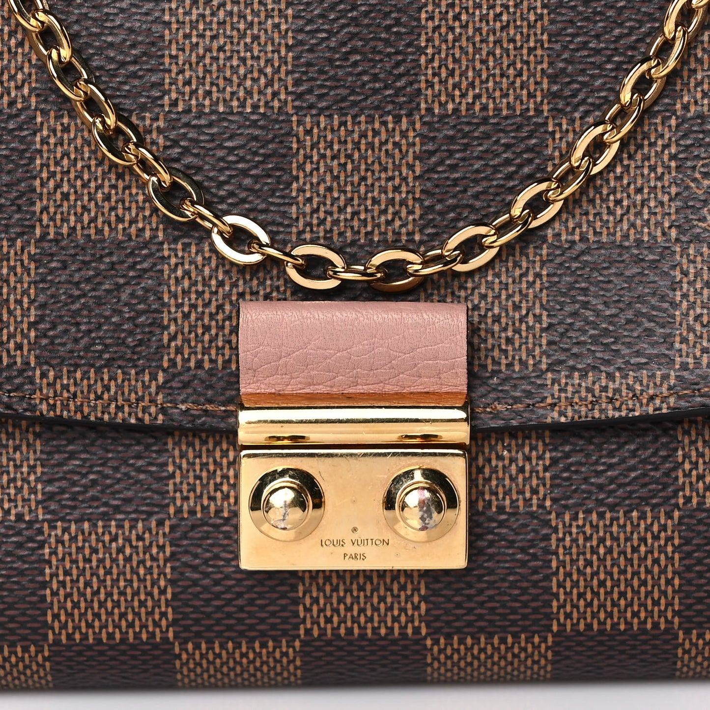 Damier Ebene Croisette Chain Wallet Rose Ballerine