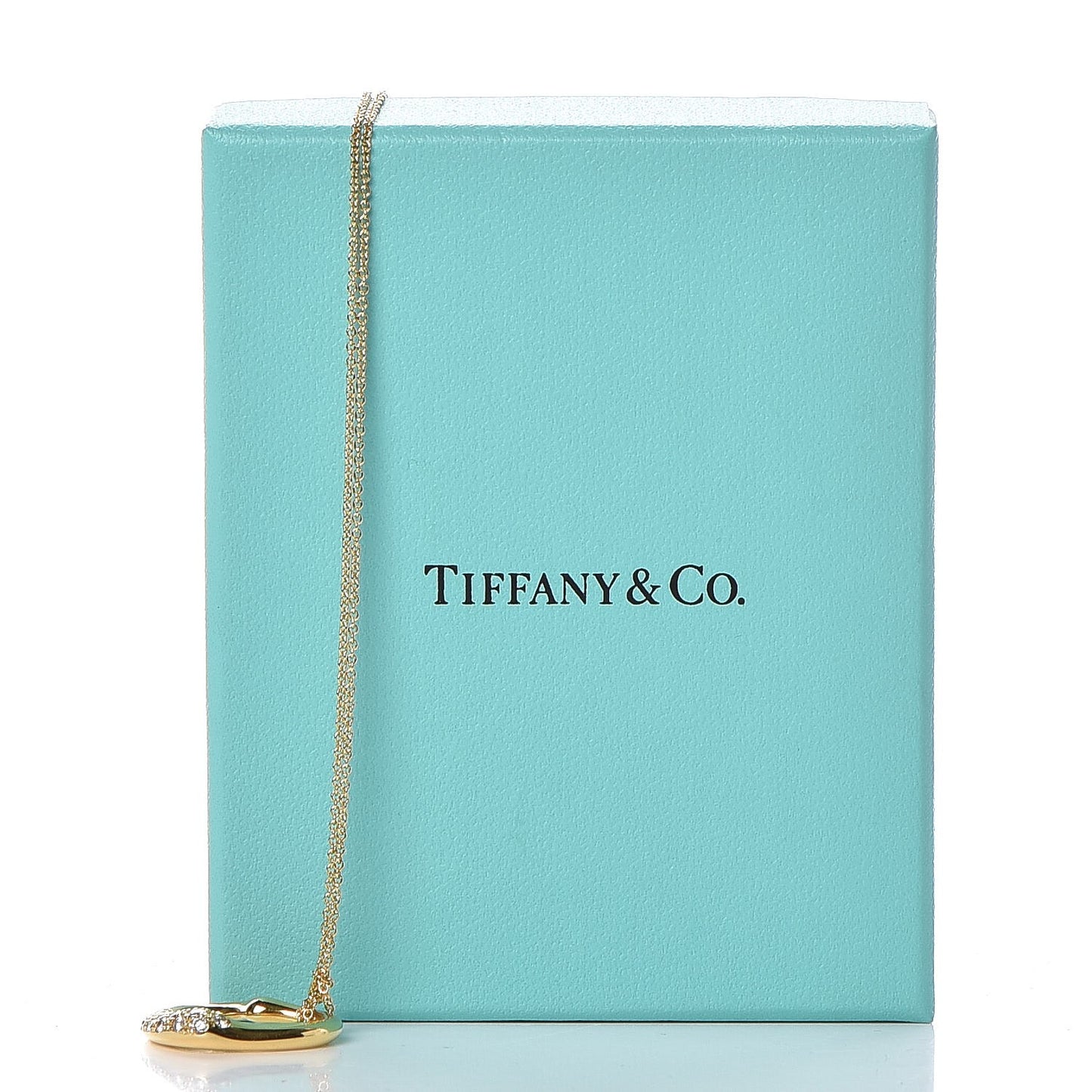 18K Yellow Gold Diamond 22mm Elsa Peretti Open Heart Pendant Necklace