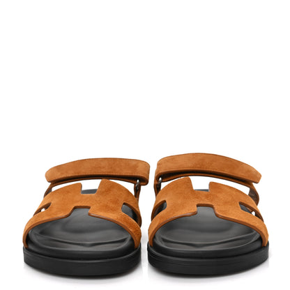Hermes Suede Goatskin Womens Chypre Sandals 38.5 Naturel 2 of 9