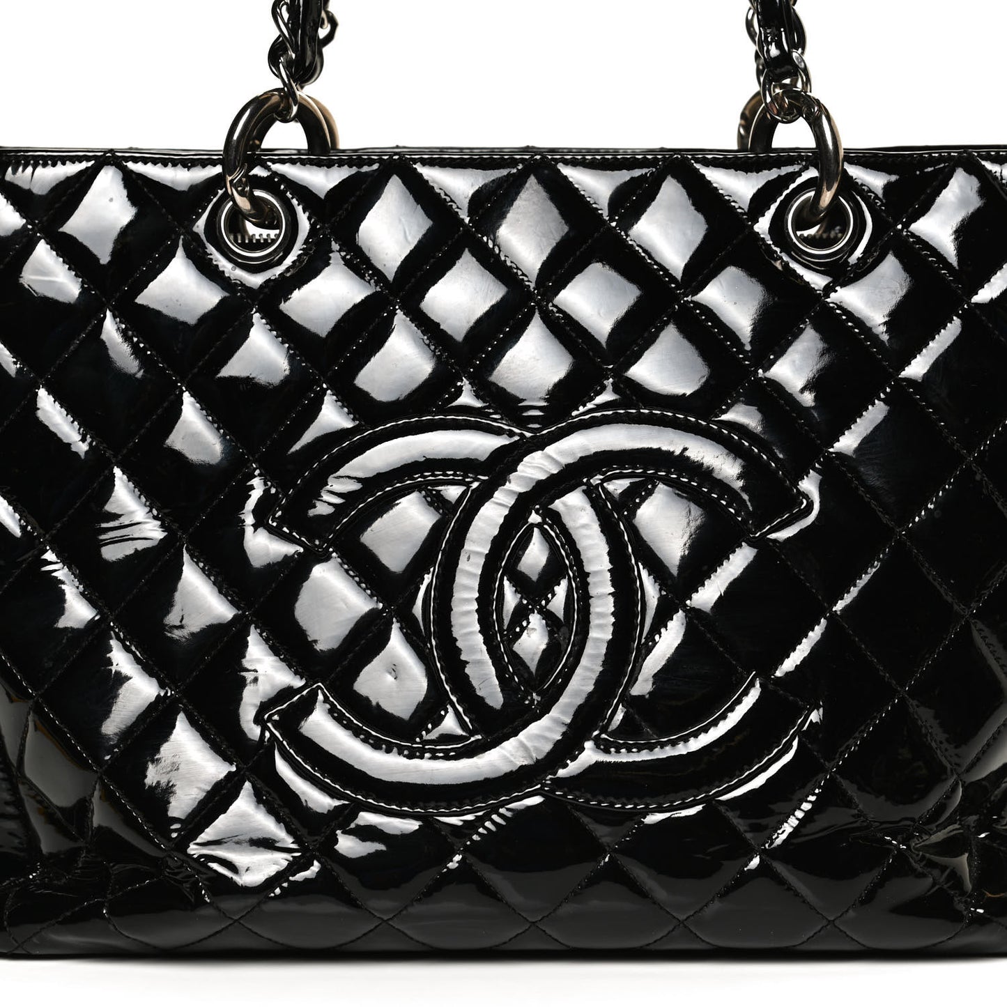 Patent Quilted Grand Shopping Tote GST Black