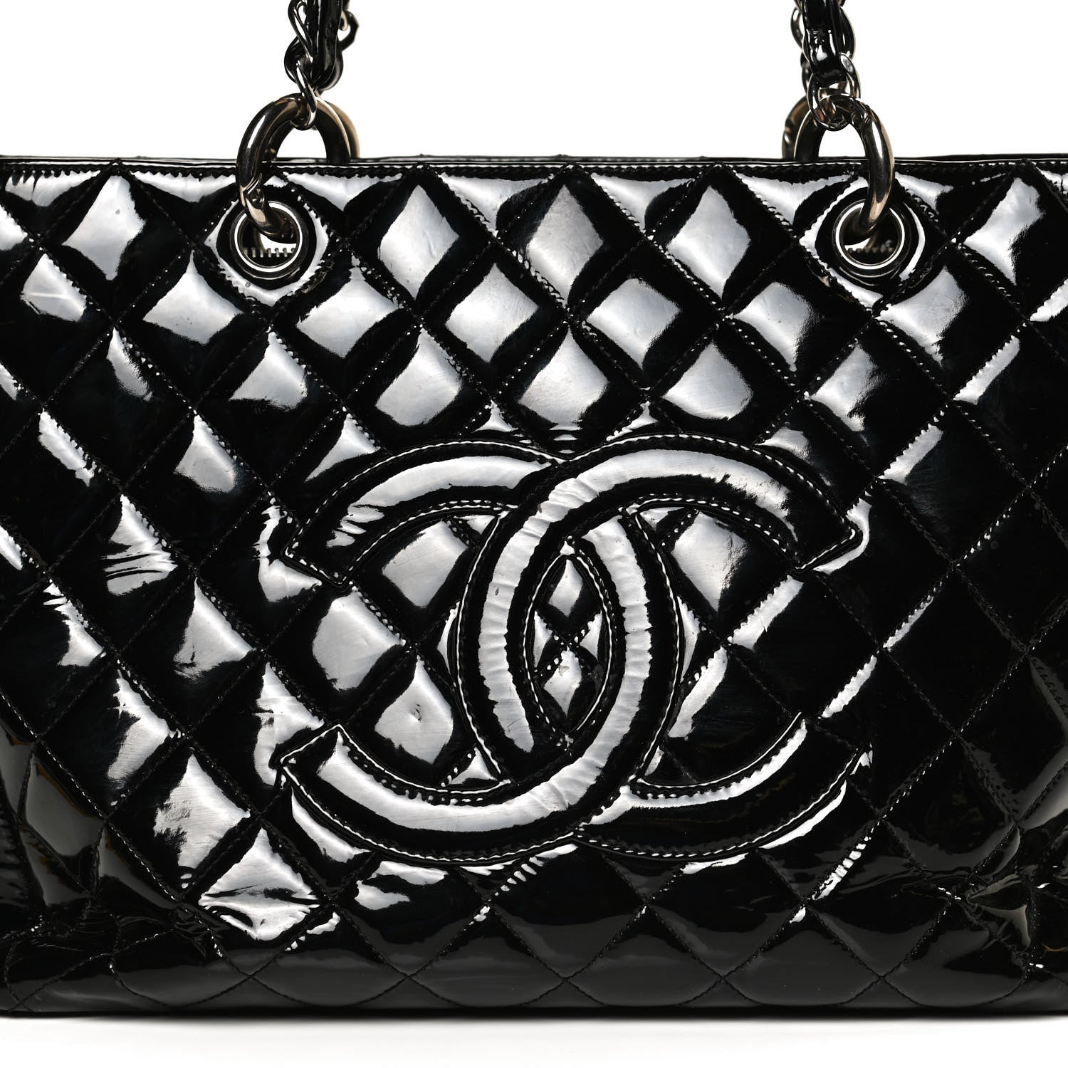 Chanel Patent Quilted Grand Shopping Tote GST Black 8 of 10