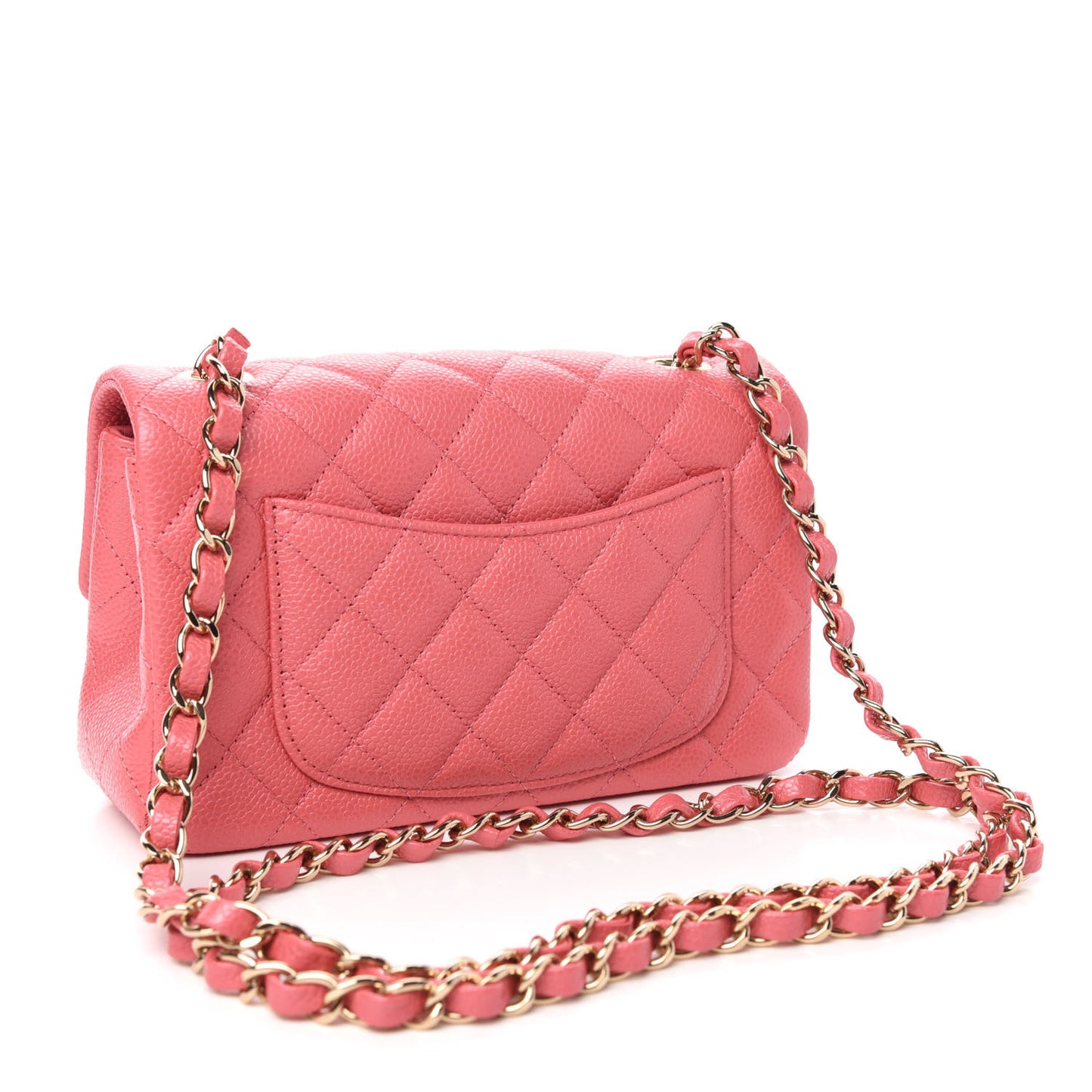 Iridescent Caviar Quilted Mini Rectangular Flap Dark Pink