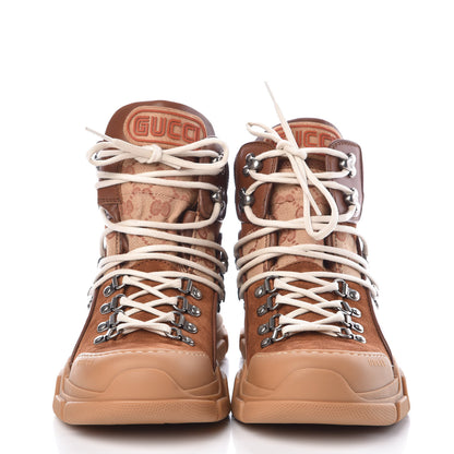 Gucci X SEGA Suede Calfskin GG Monogram Womens Flashtrek High-Top Sneakers 40 New Cuir Beige Ruggine 2 of 10