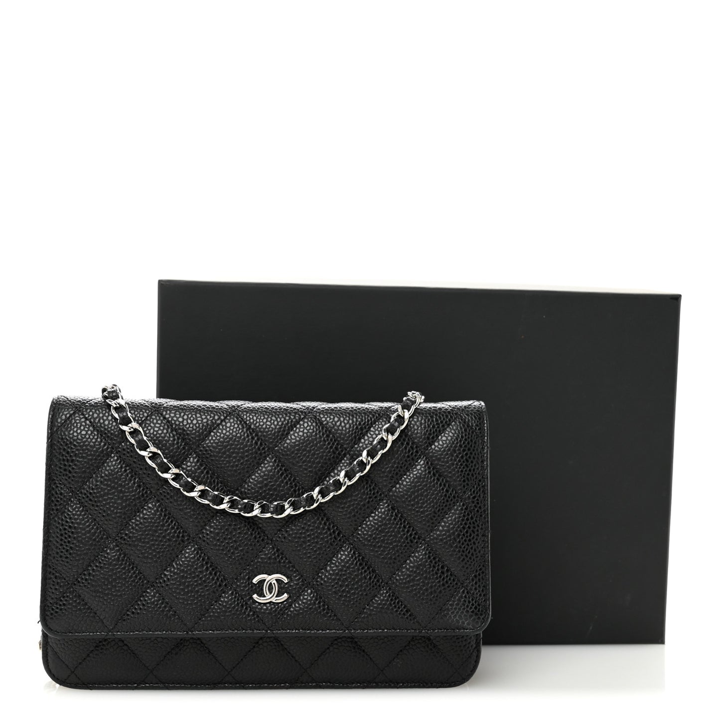 Caviar Quilted Wallet on Chain WOC Black