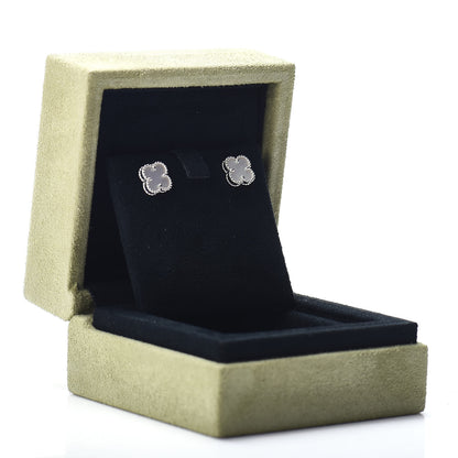 Van Cleef & Arpels 18K White Gold Mother of Pearl Sweet Alhambra Earrings 6 of 6