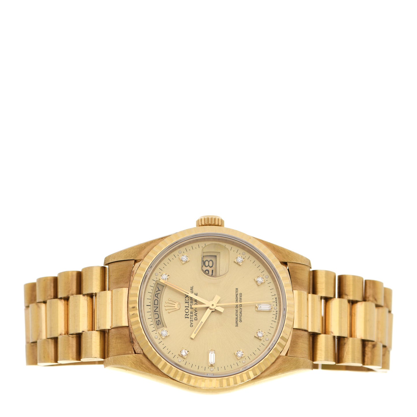 18K Yellow Gold Diamond 36mm Oyster Perpetual Day-Date President Watch Champagne 18238