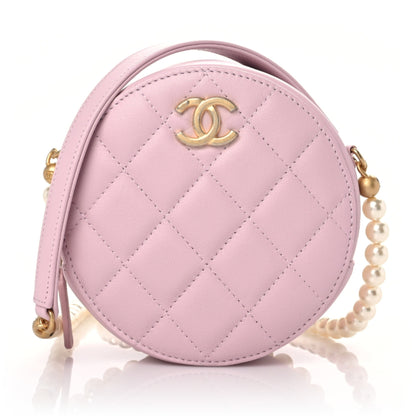 Chanel Calfskin Quilted Pearl Round Clutch With Chain Light Pink 1 of 10