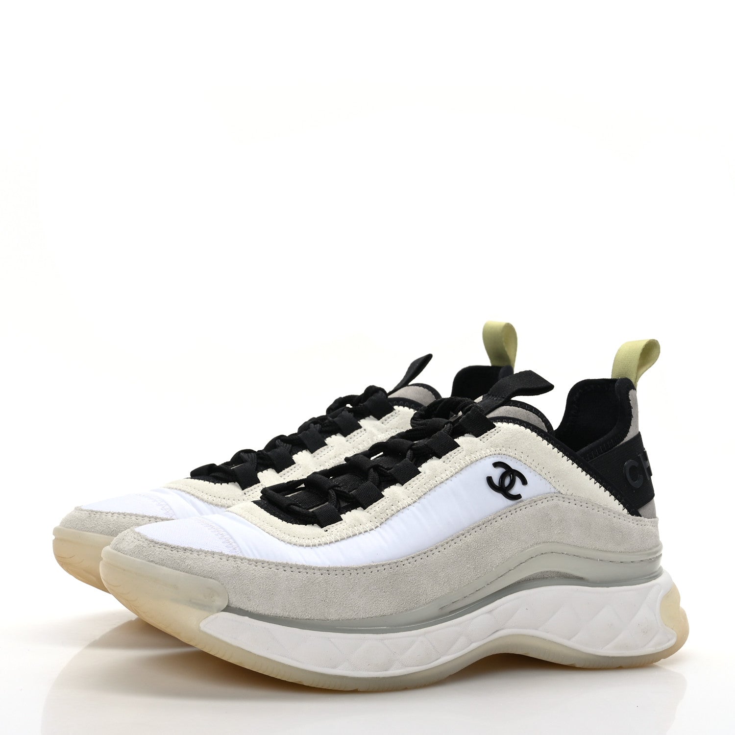 Chanel Velvet Calfskin Mixed Fibers CC Sneakers 38 Ivory Black 3 of 7
