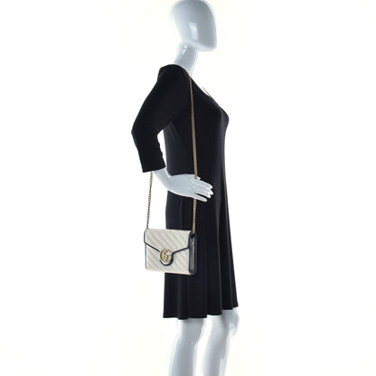 Gucci Vintage Effect Calfskin Matelasse Diagonal Torchon GG Marmont Chain Wallet Mystic White Blue Agata 2 of 10