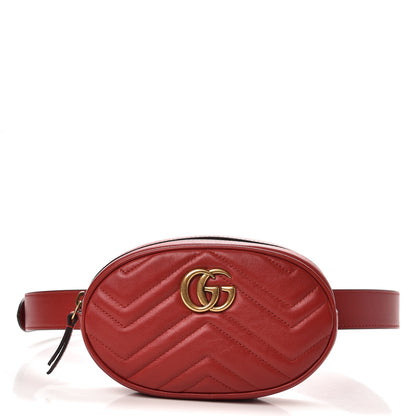 Gucci Calfskin Matelasse GG Marmont Belt Bag 85 34 Hibiscus Red 1 of 11
