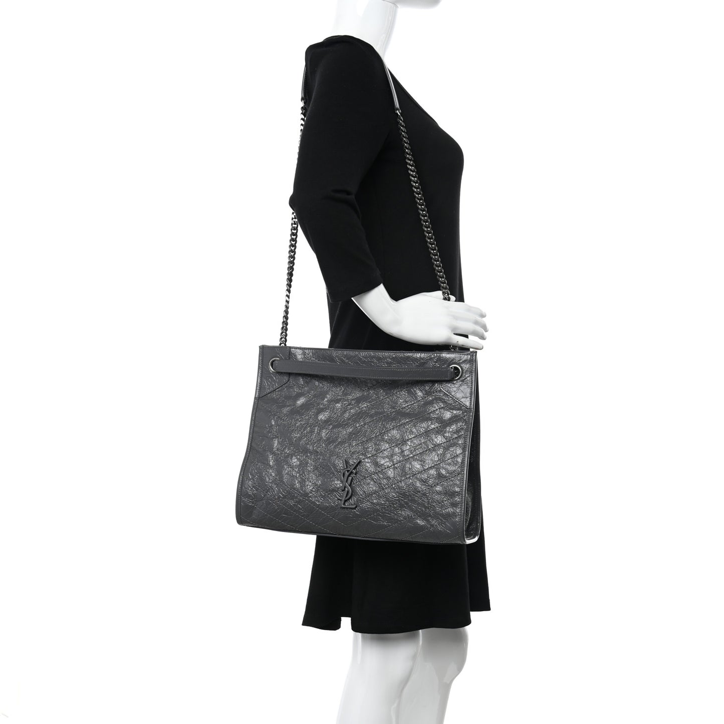 Crinkled Calfskin Matelasse Monogram Medium Niki Shopper Tote Storm