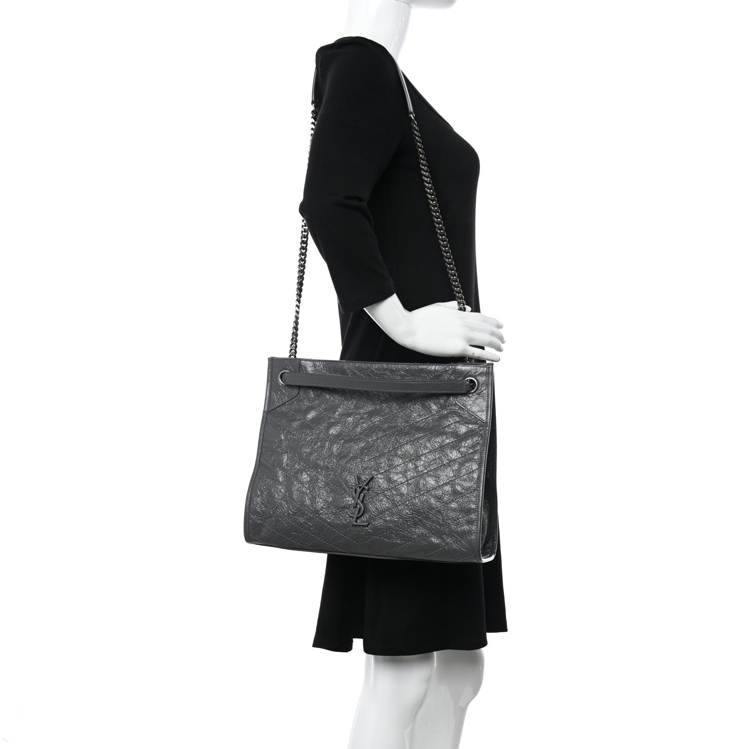 Saint Laurent Crinkled Calfskin Matelasse Monogram Medium Niki Shopper Tote Storm 2 of 10