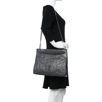 Saint Laurent Crinkled Calfskin Matelasse Monogram Medium Niki Shopper Tote Storm 2 of 10