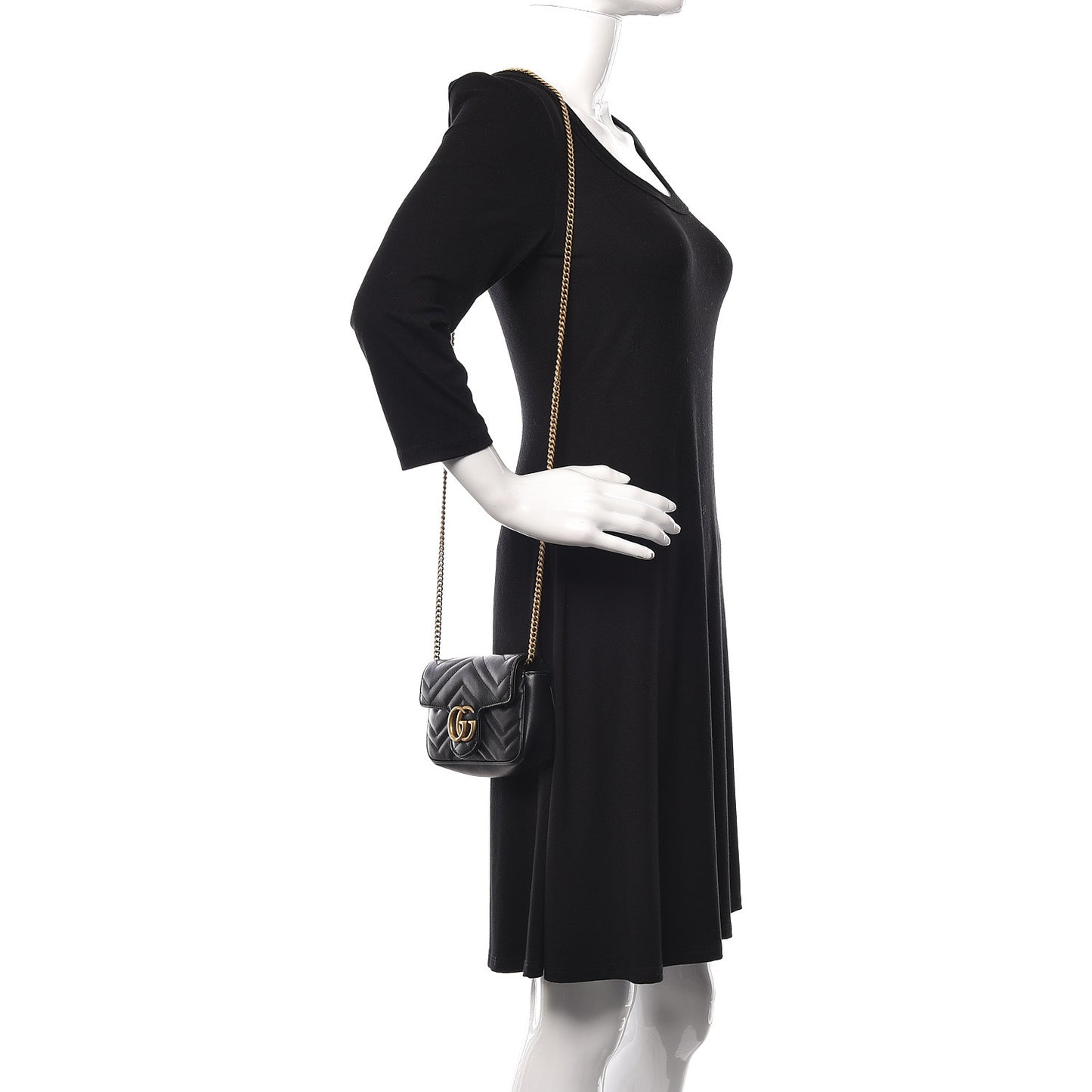 Calfskin Matelasse Super Mini GG Marmont Shoulder Bag Black