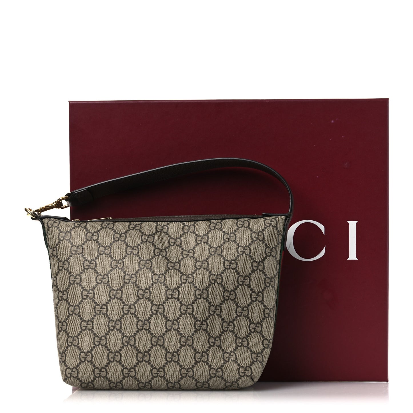GG Supreme Monogram Textured Calfskin Web Super Mini Ophidia Shoulder Bag Beige Ebony New Acero