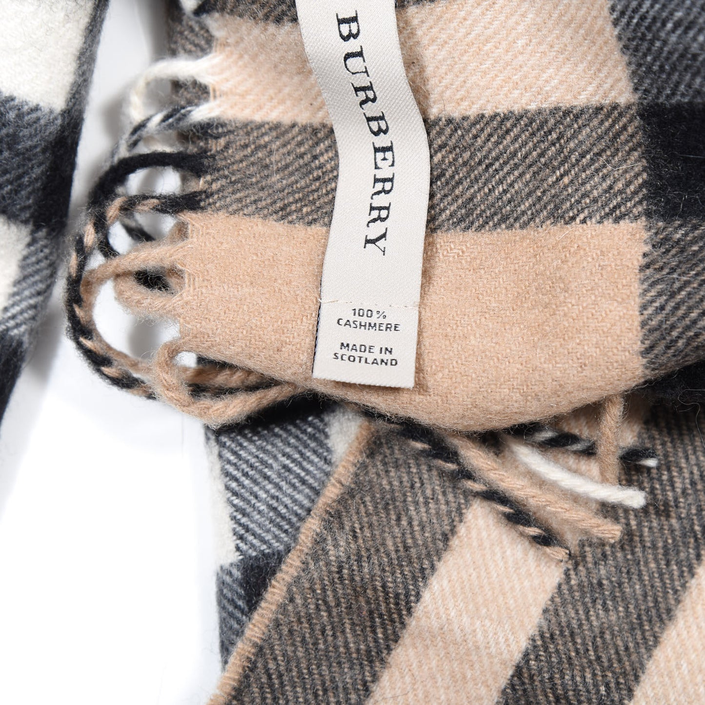 Cashmere Giant Check Skinny Fringe Scarf Camel
