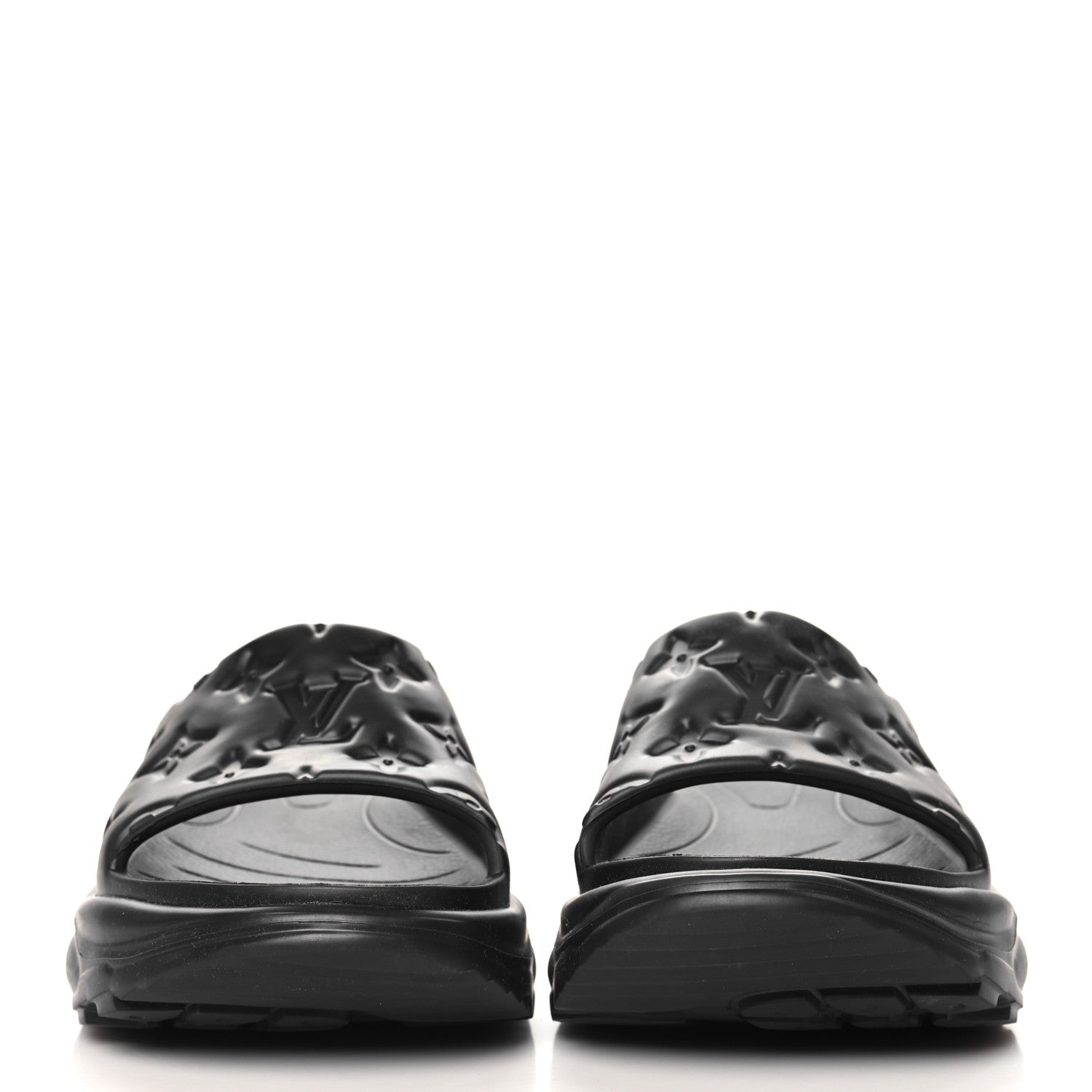 Louis Vuitton Rubber Embossed Monogram Pool 55 Flat Comfort Mule 37 Black 3 of 9