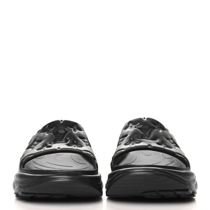 Louis Vuitton Rubber Embossed Monogram Pool 55 Flat Comfort Mule 37 Black 3 of 9