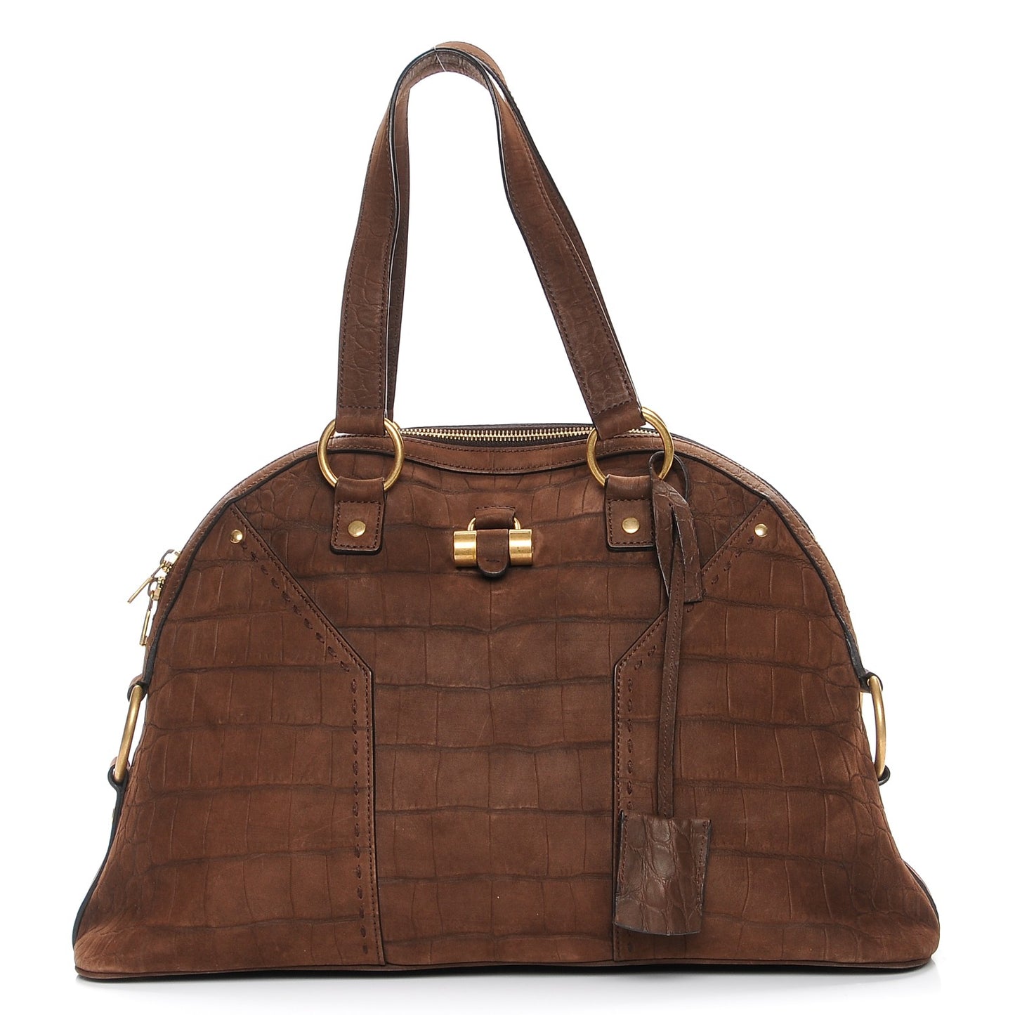 Nubuck Crocodile Embossed Large Muse Coffee Brown