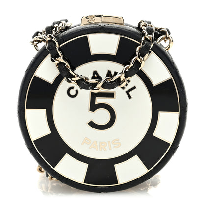 Chanel Lambskin Enamel Quilted Round Poker Chip Clutch With Chain Black White 1 of 11
