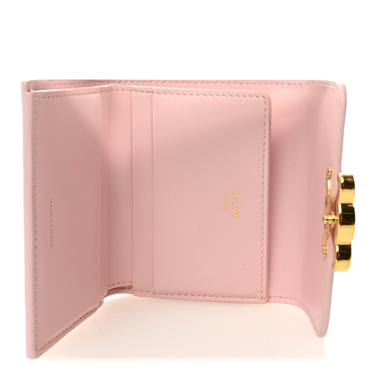Shiny Calfskin Compact Triomphe Wallet With Coin Purse Pink