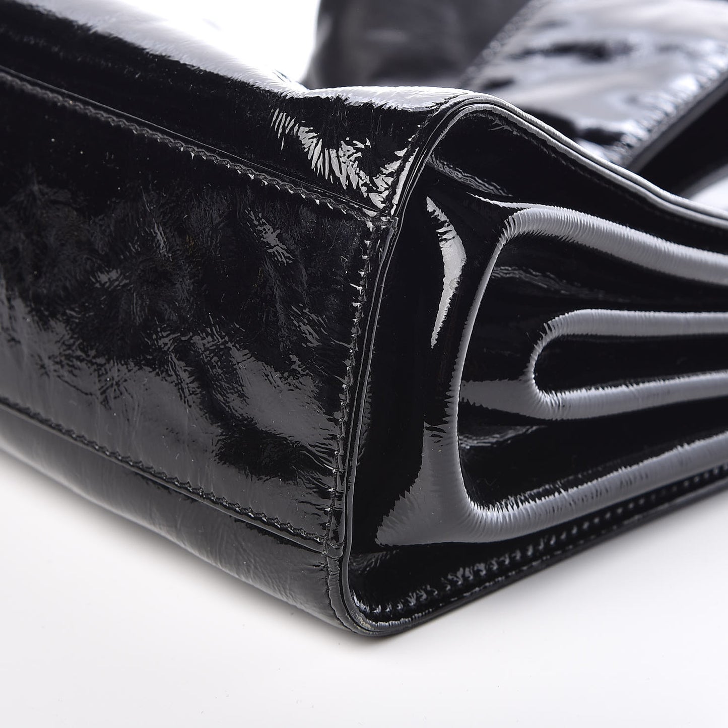 Patent Mademoiselle Lock Convertible Wrist Clutch Bag Black