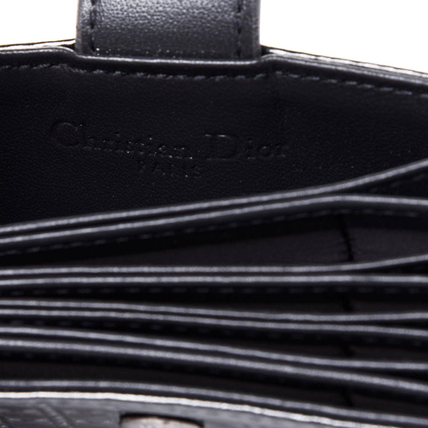 Metallic Patent Micro-Cannage Lady Dior 5-Gusset Card Holder Onyx Black