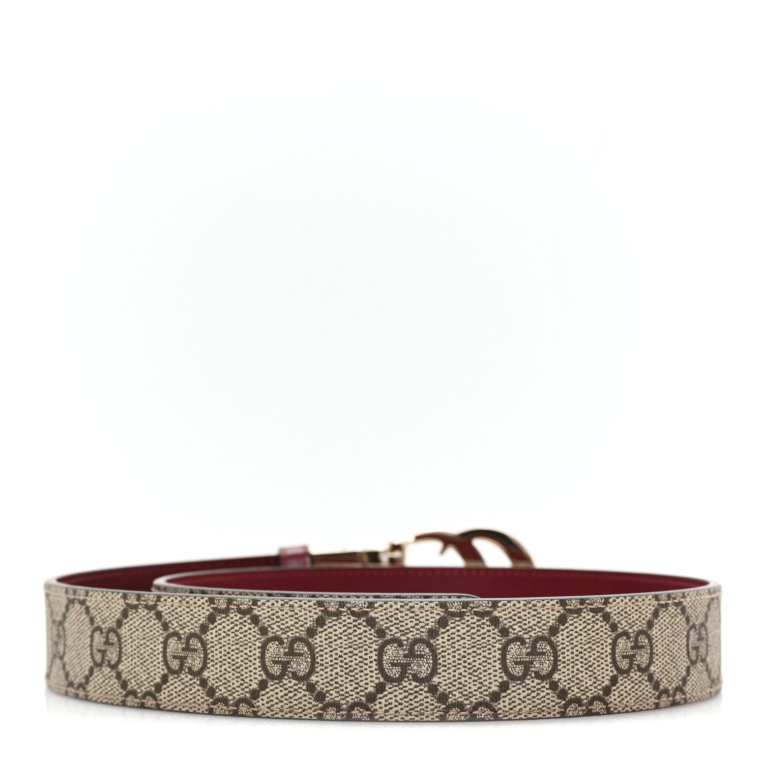 Gucci GG Supreme Monogram Plutone Calfskin Double G Reversible 30mm Belt 75 30 Beige Ebony Rosso Ancora 2 of 5