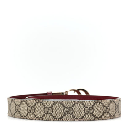 Gucci GG Supreme Monogram Plutone Calfskin Double G Reversible 30mm Belt 75 30 Beige Ebony Rosso Ancora 2 of 5