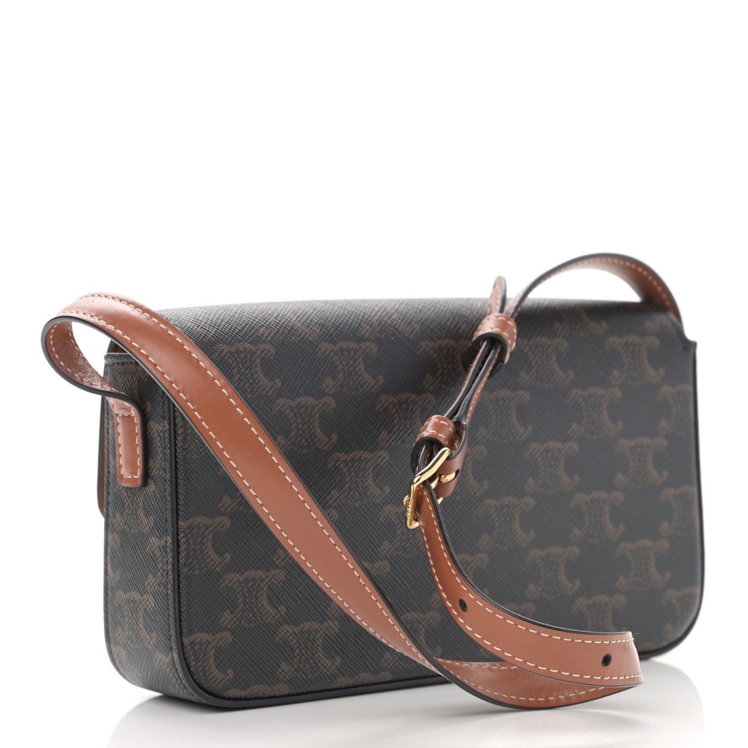 Celine Canvas Calfskin Triomphe Shoulder Bag Tan 3 of 13