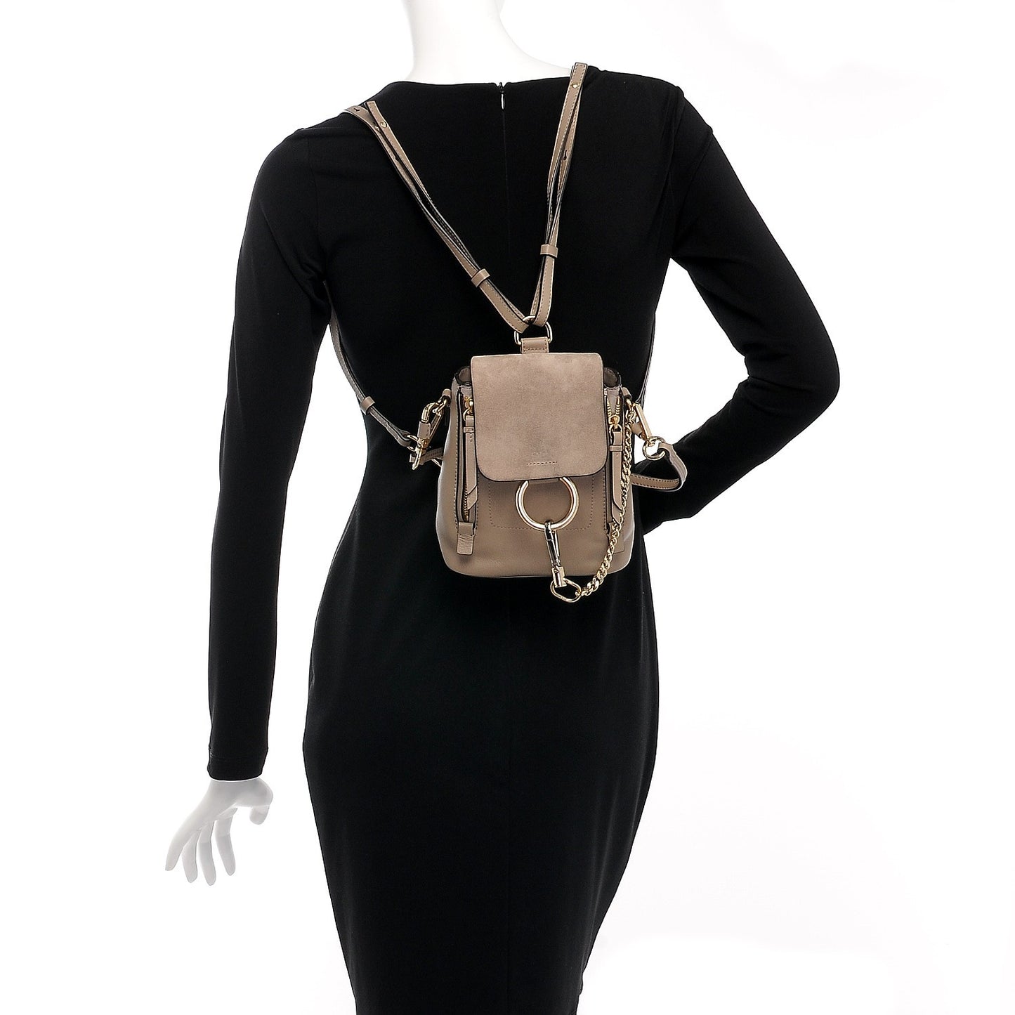 Suede Calfskin Mini Faye Backpack Motty Grey