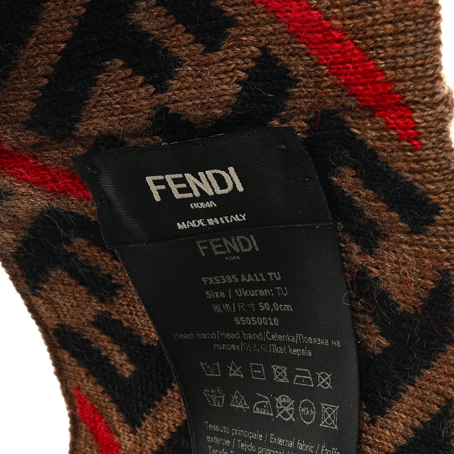 Fendi Wool Knitted FF Logo Headband Mud Black Red 4 of 4