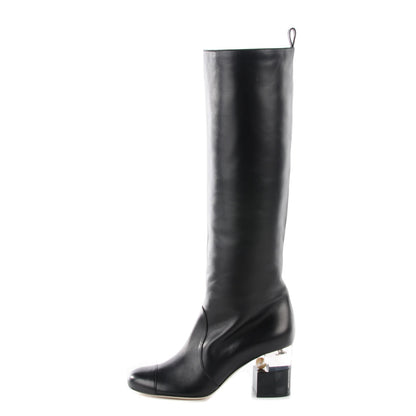 Chanel Calfskin Pearl Knee High Boots 37 Black 1 of 9