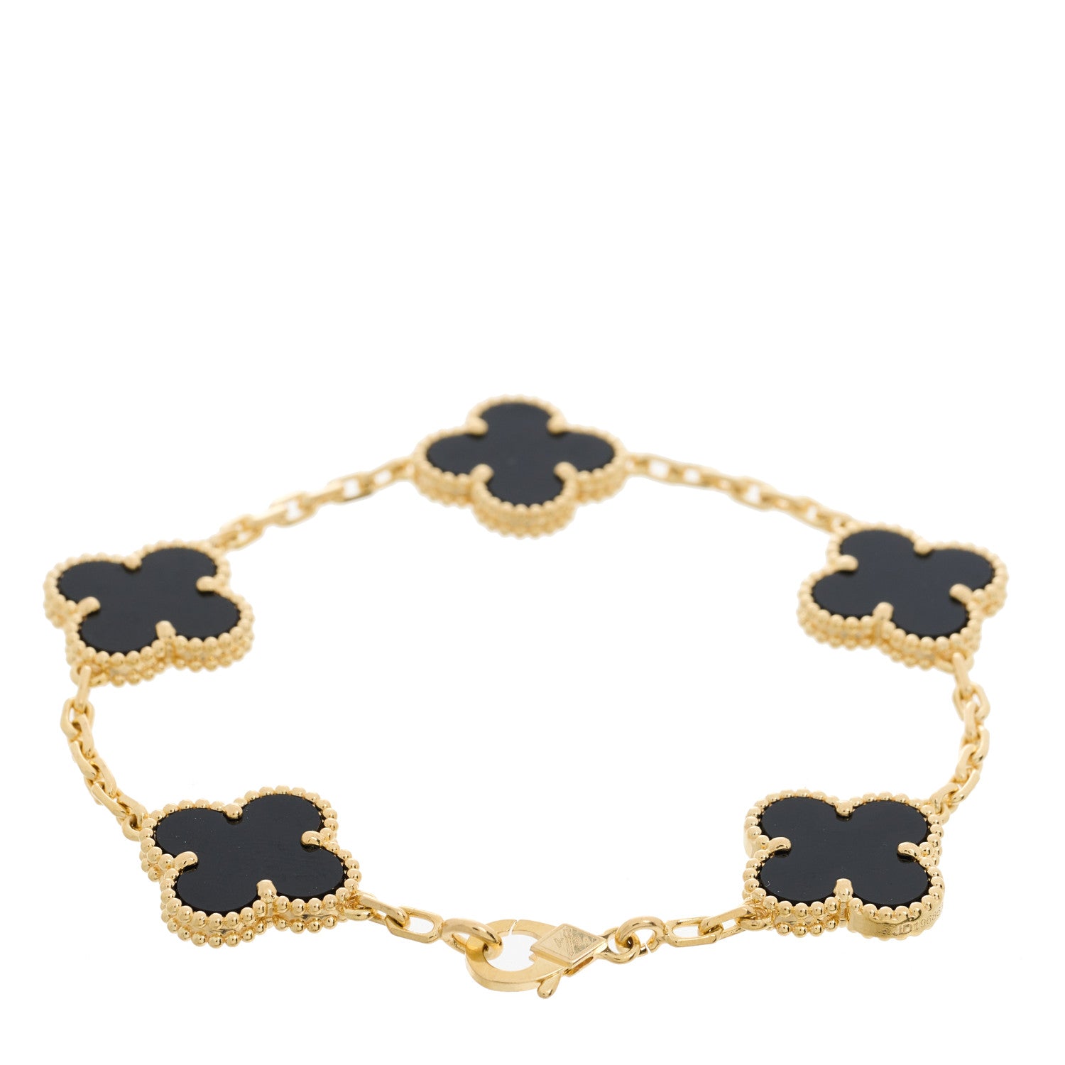 Van Cleef & Arpels 18K Yellow Gold Black Onyx 5 Motifs Vintage Alhambra Bracelet 2 of 5