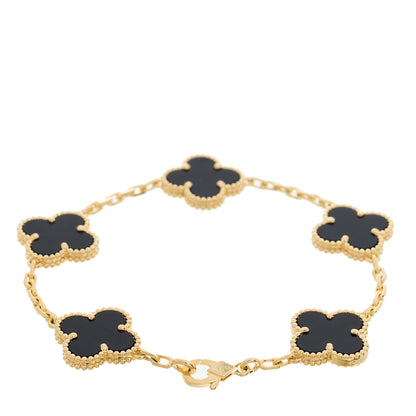 Van Cleef & Arpels 18K Yellow Gold Black Onyx 5 Motifs Vintage Alhambra Bracelet 2 of 5