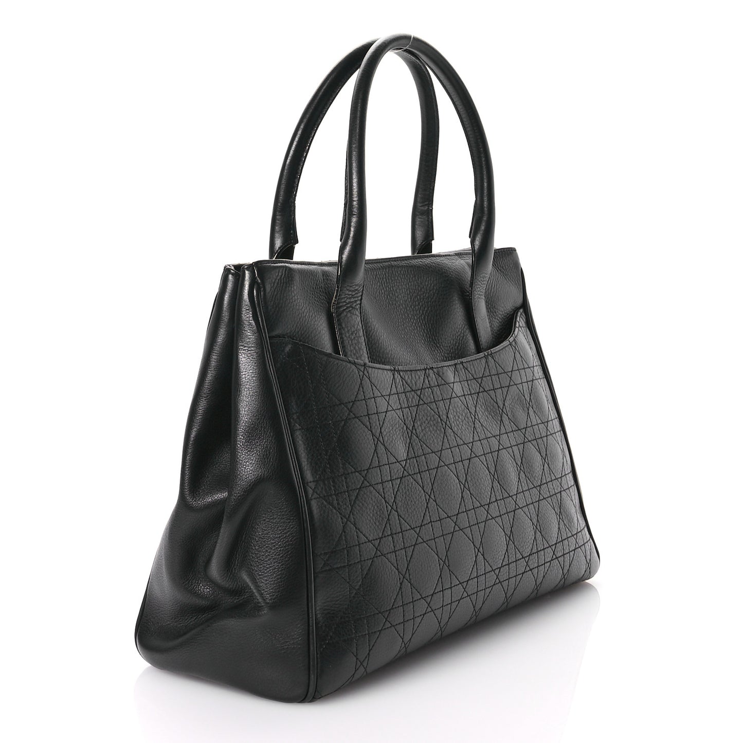 Calfskin Cannage D Buckle Tote Black