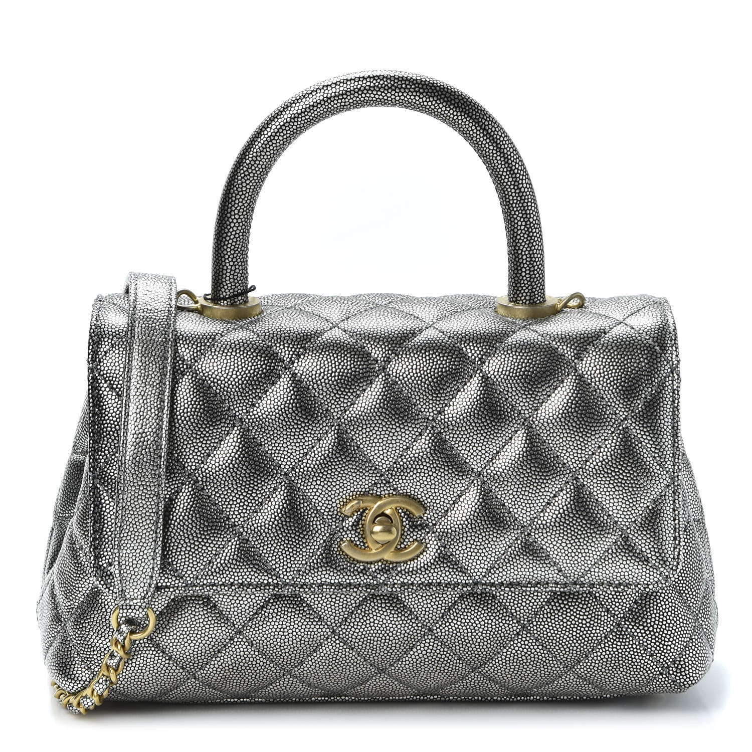 Chanel Metallic Caviar Quilted Mini Coco Handle Flap Silver 1 of 9