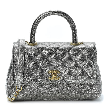 Chanel Metallic Caviar Quilted Mini Coco Handle Flap Silver 1 of 9