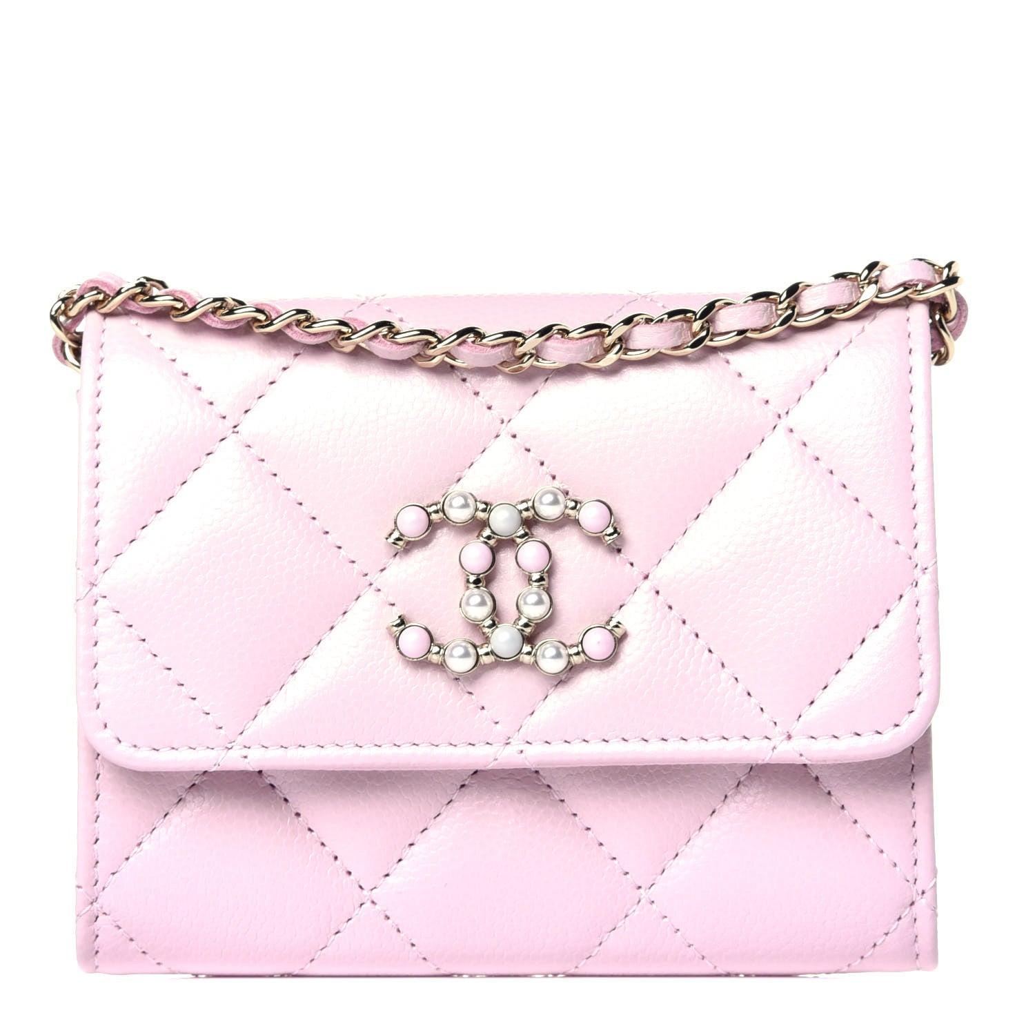 Chanel Caviar Quilted Coco Candy Card Holder On Chain Light Pink 1 of 9