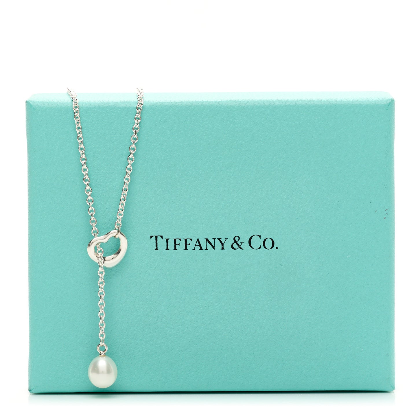 Sterling Silver Cultured Pearl 7.5-8mm Elsa Peretti Open Heart Lariat Necklace